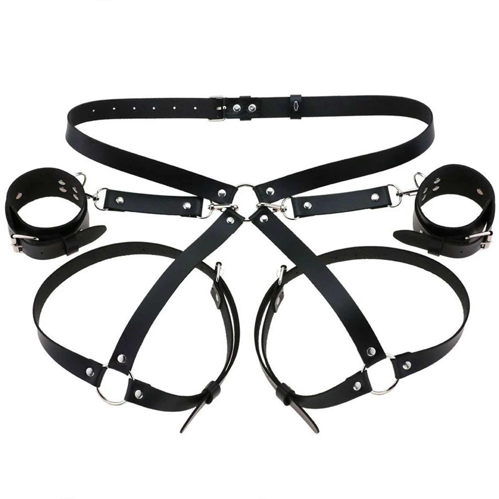 Collection of Menottes Sexuelles en Cuir PU avec Harnais Corporel, Bracelets de Bondage BDSM. in a gallery layout