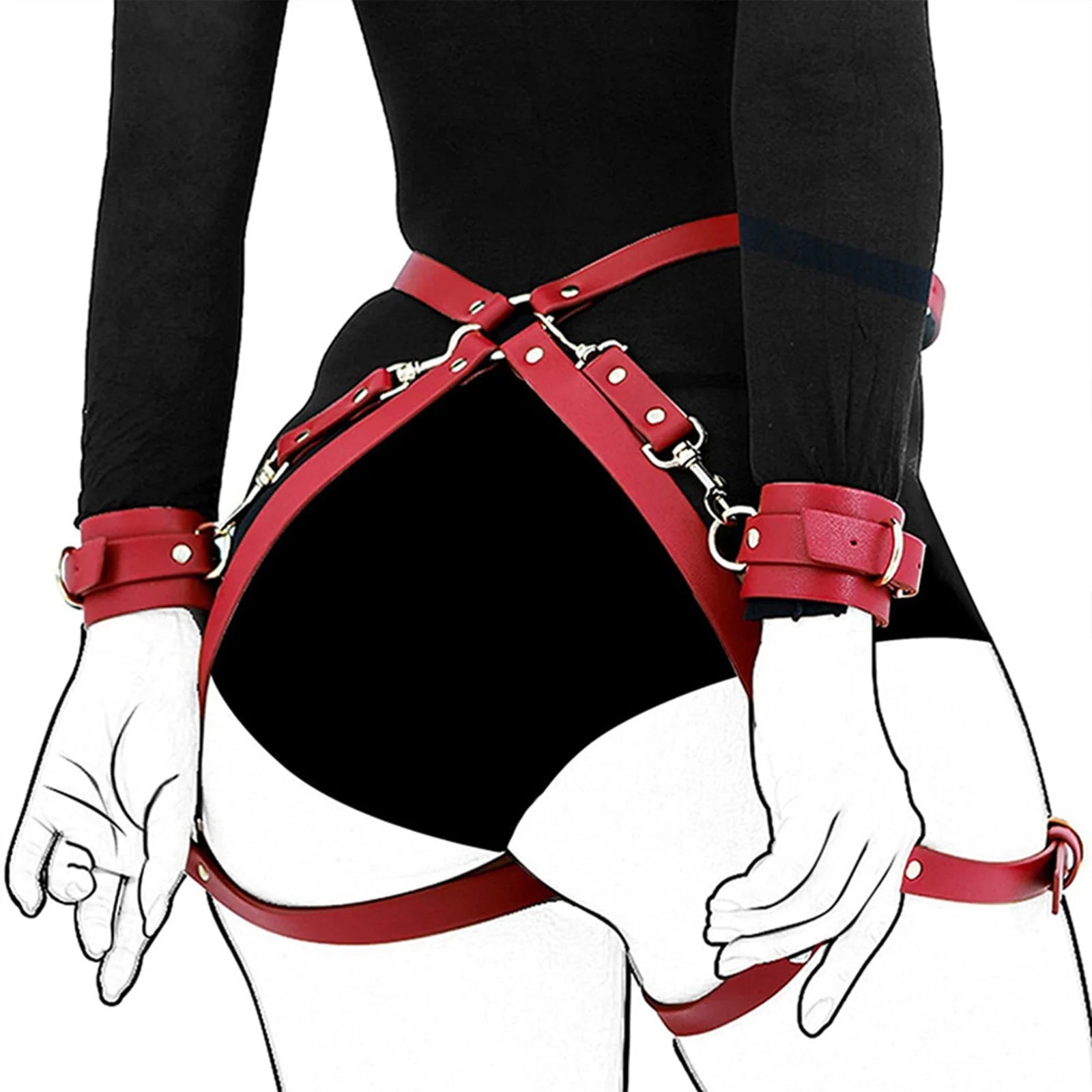 Collection of Menottes Sexuelles en Cuir PU avec Harnais Corporel, Bracelets de Bondage BDSM. in a gallery layout