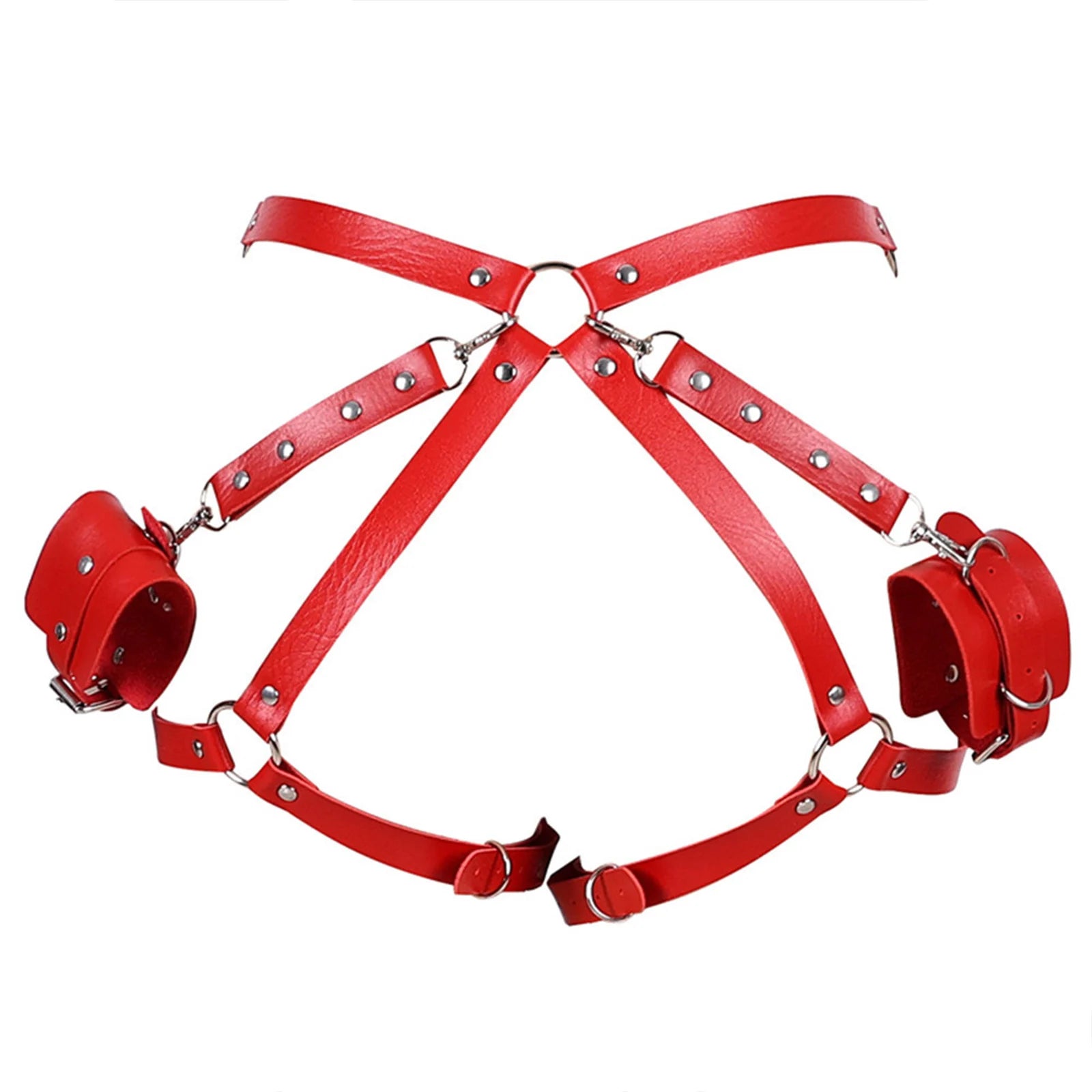 Collection of Menottes Sexuelles en Cuir PU avec Harnais Corporel, Bracelets de Bondage BDSM. in a gallery layout